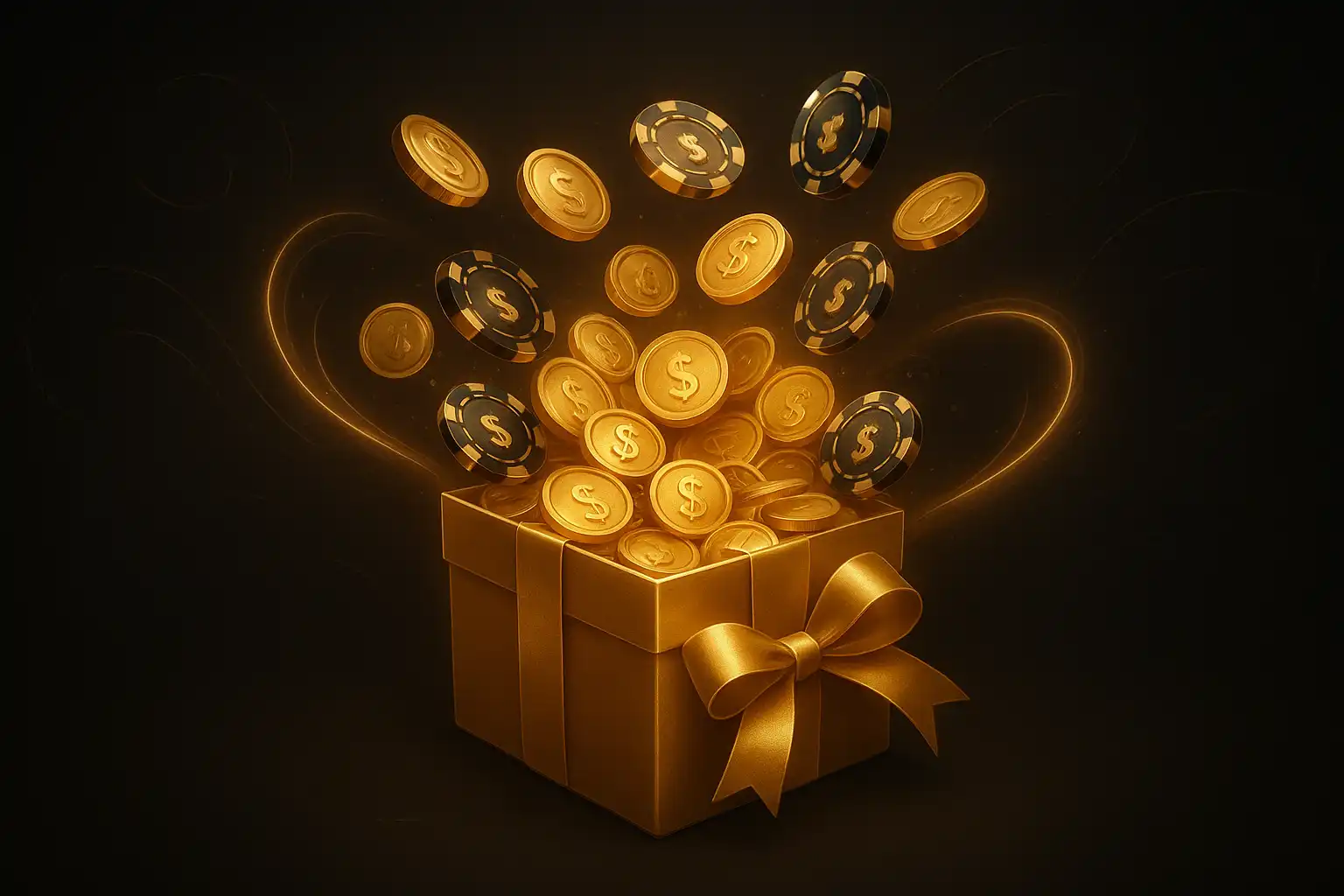 Gold bonus coins and a welcome bonus badge on a dark Riderbet Casino background