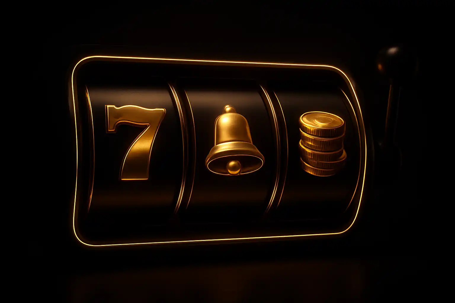 Gold-trimmed slot reels glowing against a near-black Riderbet Casino backdrop